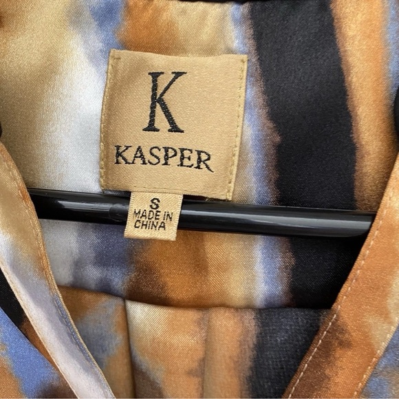 KASPER Size S Tunic Top Blouse Button Down Sash Belt Silky Feel Abstract Print - Picture 6 of 7
